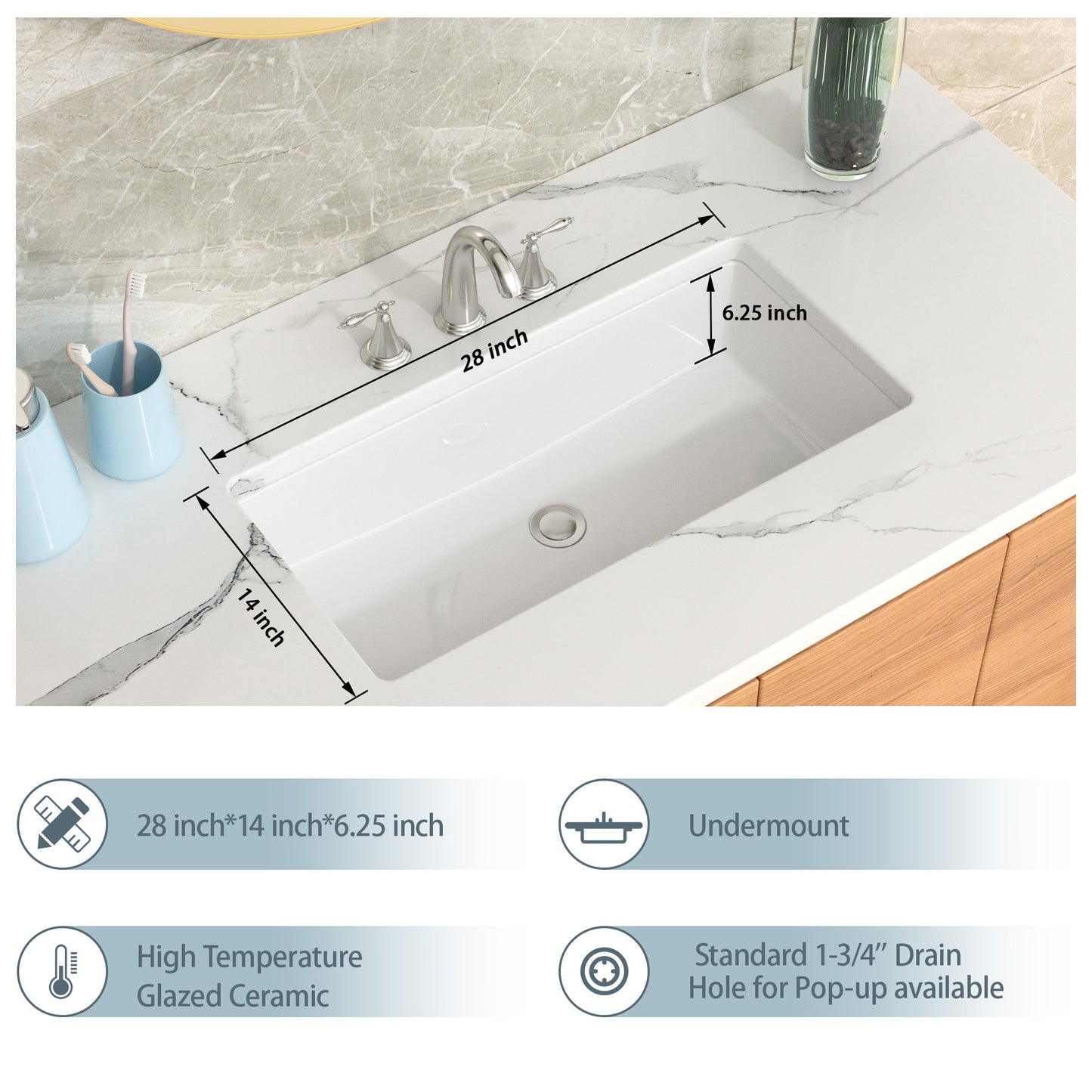 Lordear White Ceramic Undermount Rectangular Bathroom Sink from Lordear