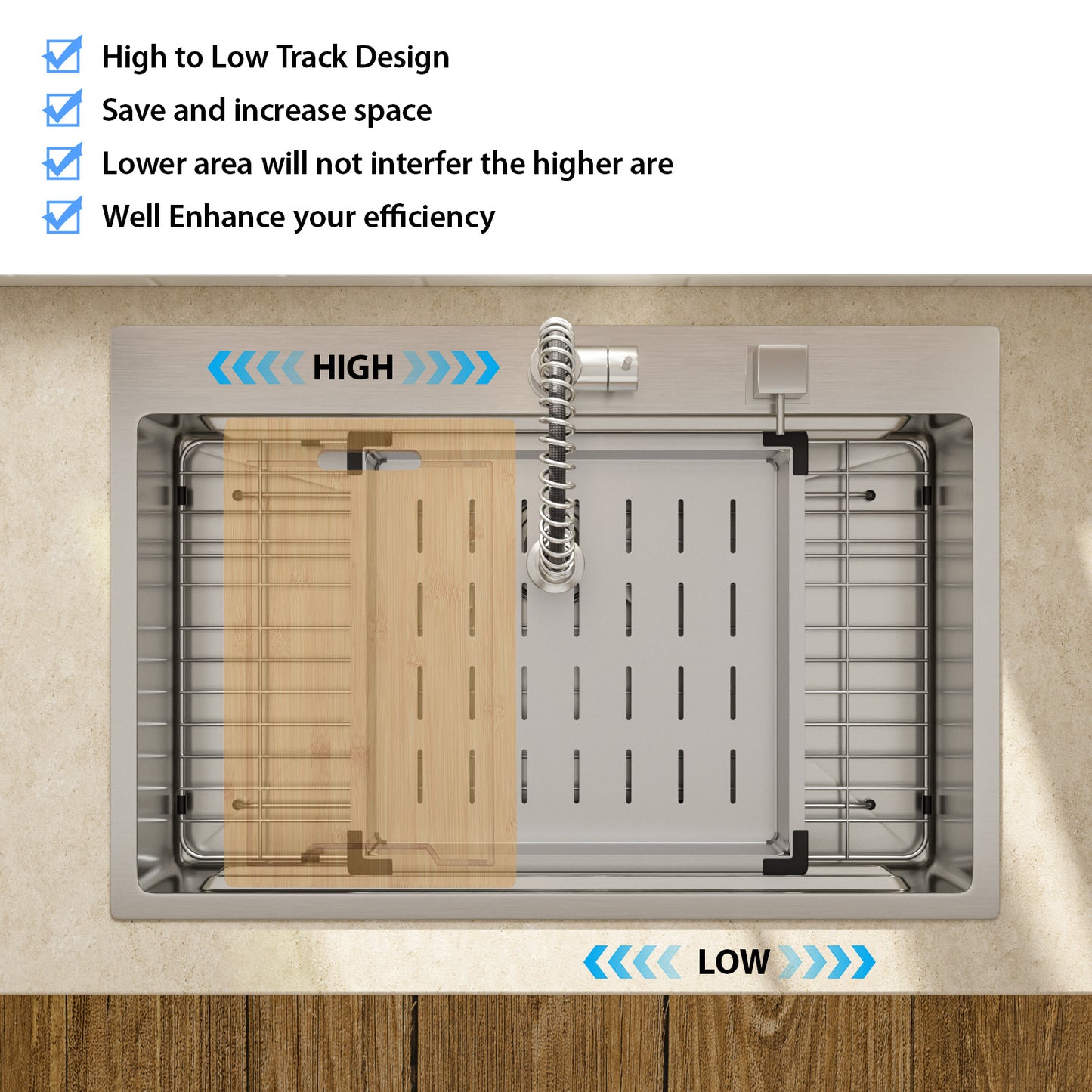 Lordear 33x22 Inch Drop In Patent Double Ledges Design Workstation Sink from Lordear