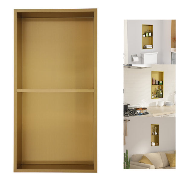 12in W x 24in H Shower Niche Double Shelf Stainless Steel Bathroom Niche Storage Niche Wall Niche-Gold from Lordear