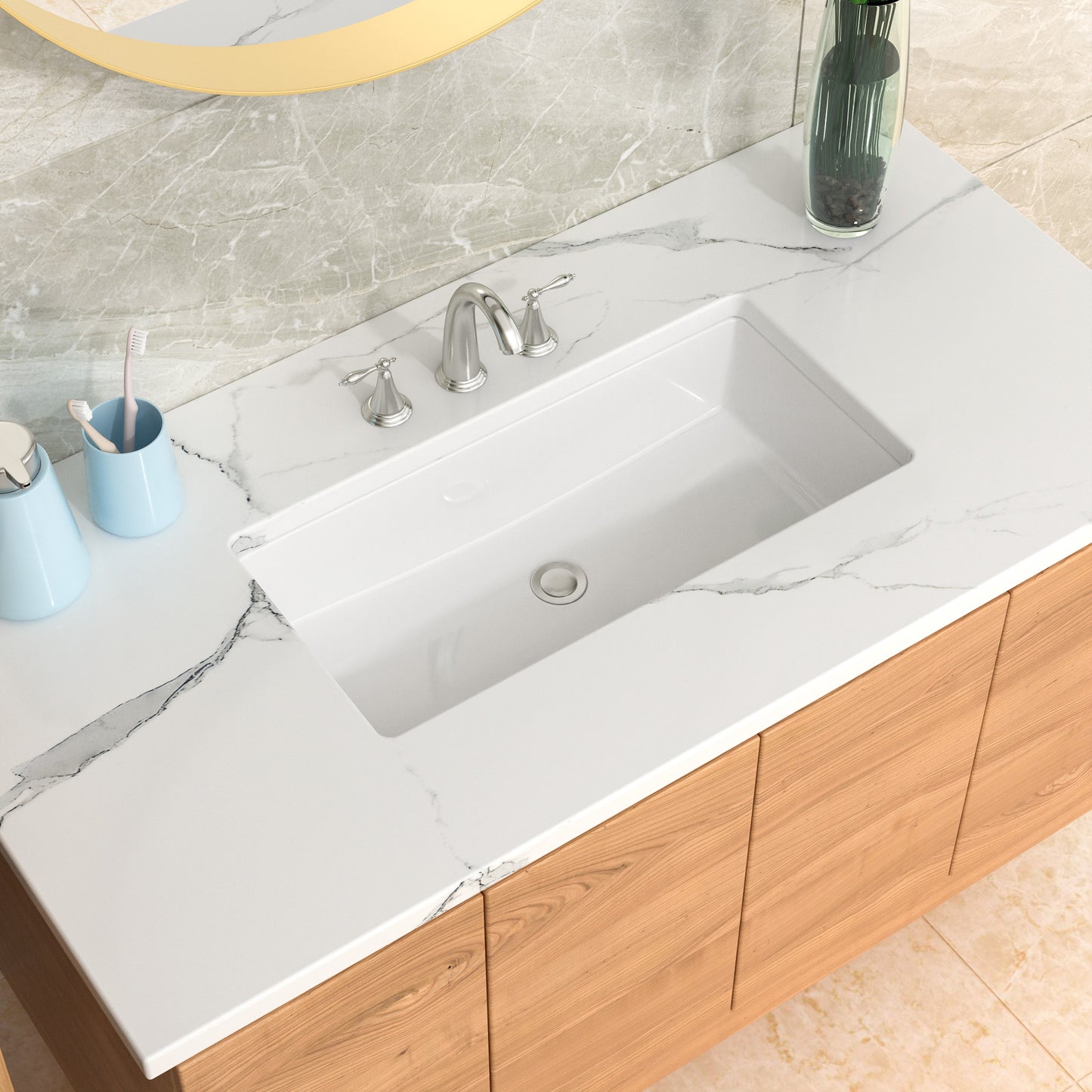 Lordear White Ceramic Undermount Rectangular Bathroom Sink from Lordear