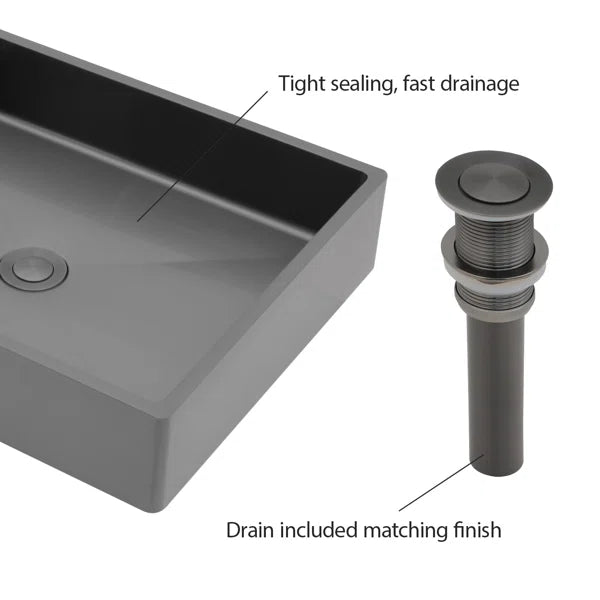 Lordear 19" × 15" Stainless Steel Rectangular Vessel Bathroom Sink with Pop-Up Drain from Lordear