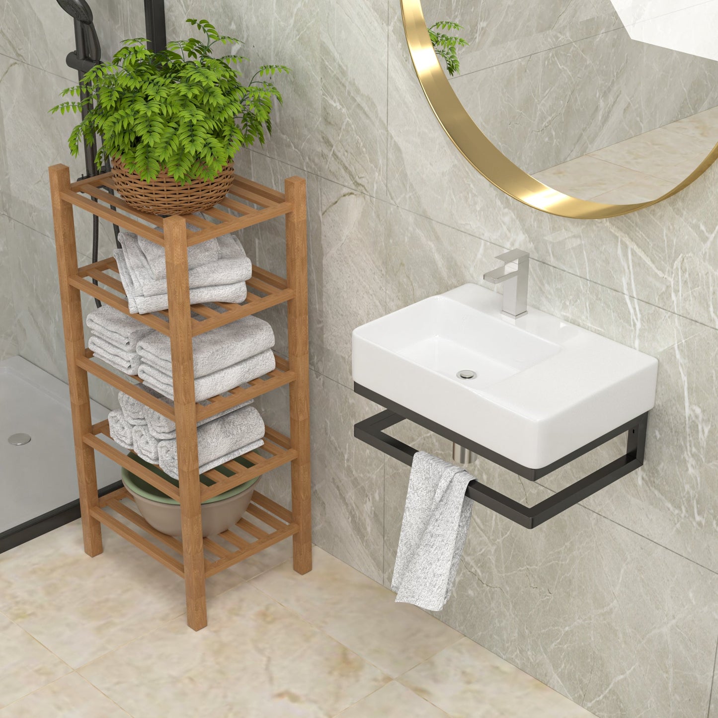 Lordear 23.25" x 16.5" White Ceramic Wall Mounted Bathroom Sink with Towel Rack from Lordear