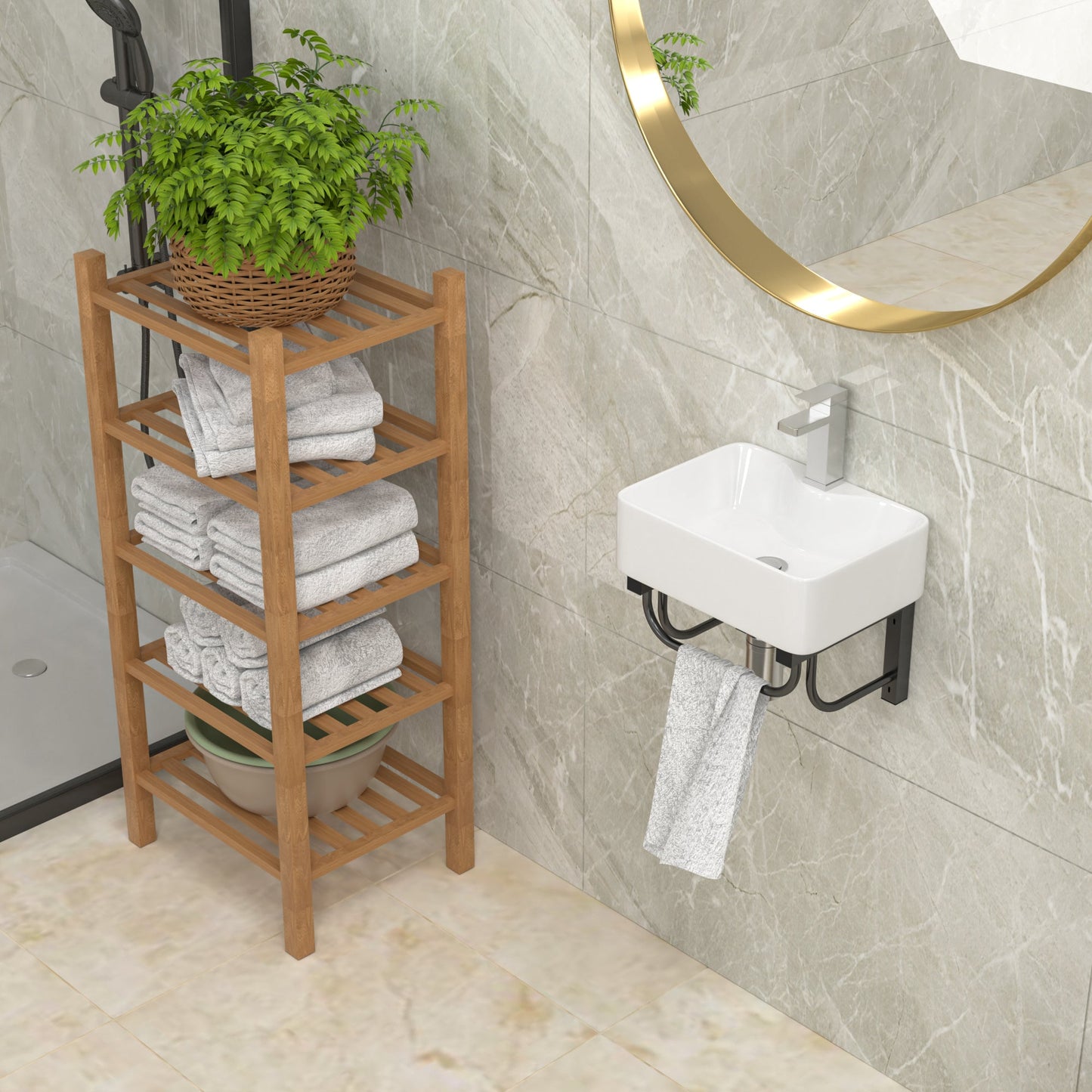 Lordear 16" x 12" White Ceramic Wall Mounted Bathroom Sink with Towel Rack from Lordear