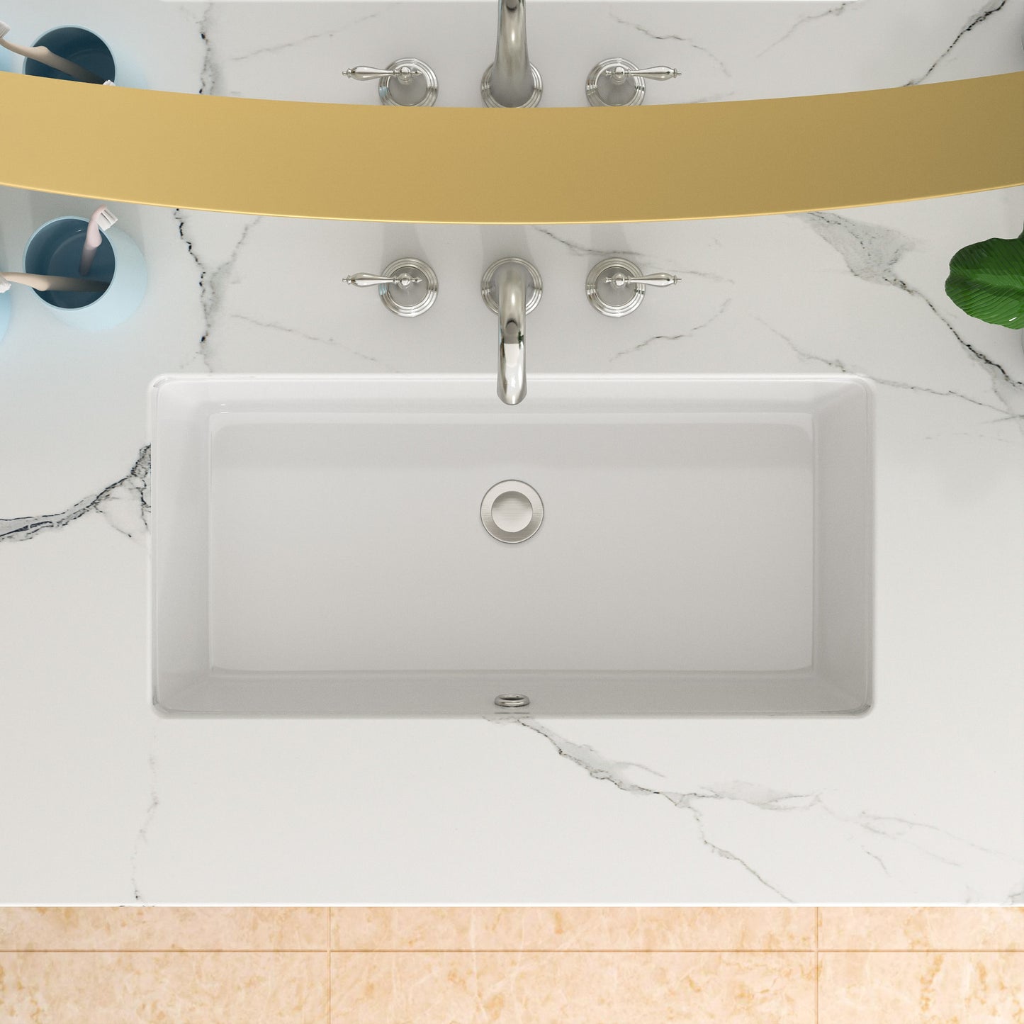Lordear White Ceramic Undermount Rectangular Bathroom Sink from Lordear