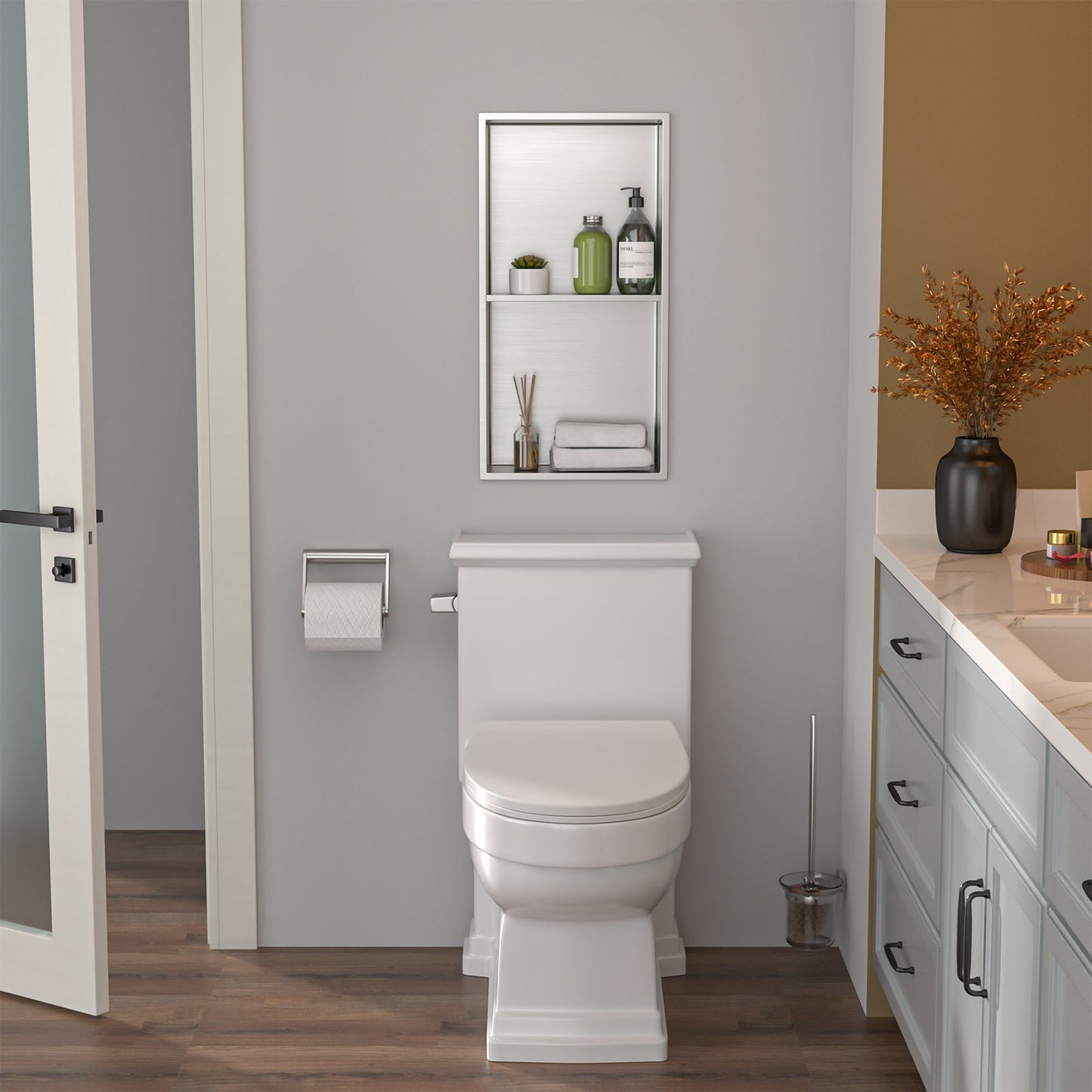 Lordear 12" W x 24" H Stainless Steel Built-in Double Shelf Bathroom Niche from Lordear