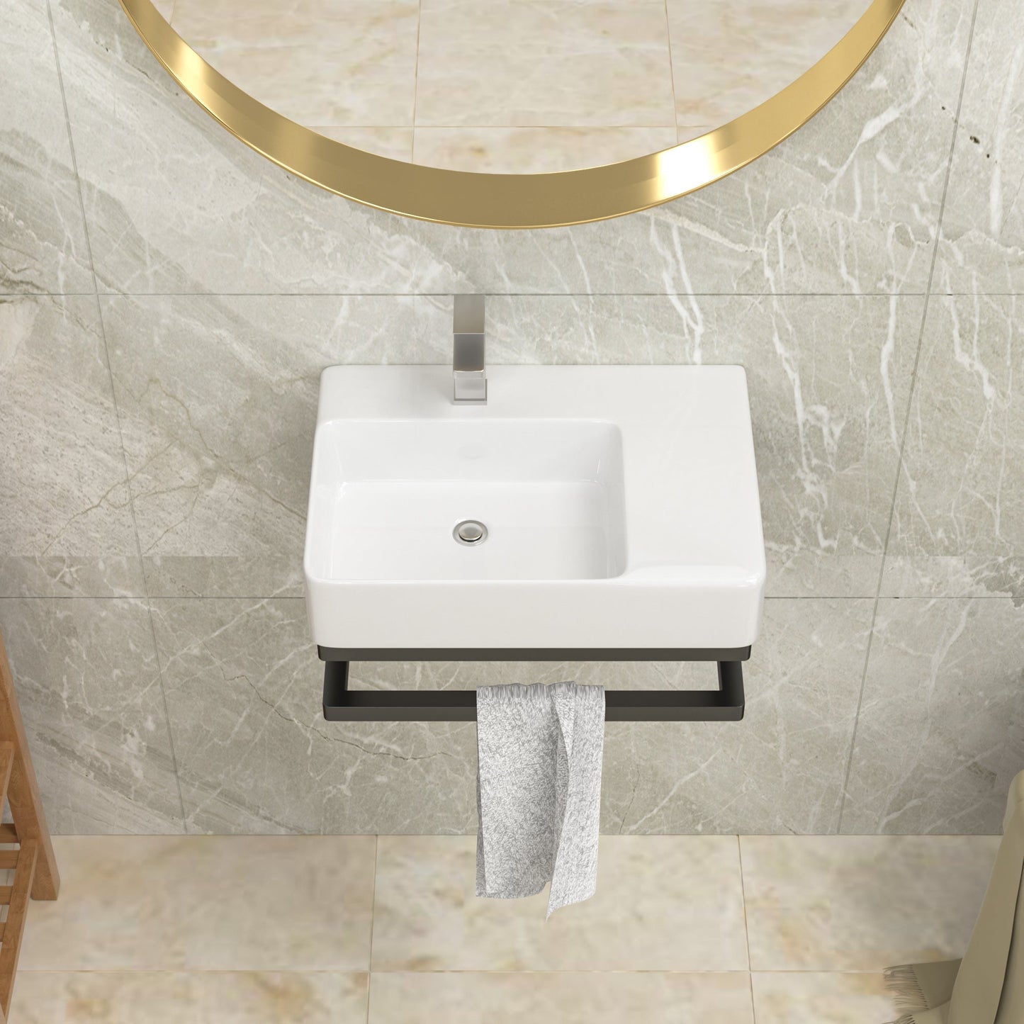 Lordear 23.25" x 16.5" White Ceramic Wall Mounted Bathroom Sink with Towel Rack from Lordear