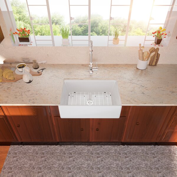 Lordear 30" Ceramic Fireclay Porcelain Apron-Front Single Bowl Farm Kitchen Sink from Lordear