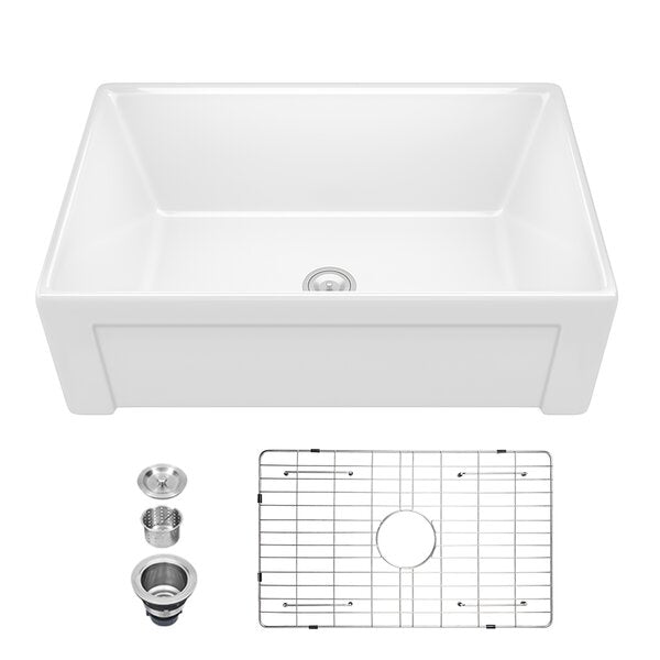 Lordear 30" Ceramic Fireclay Porcelain Apron-Front Single Bowl Farm Kitchen Sink from Lordear