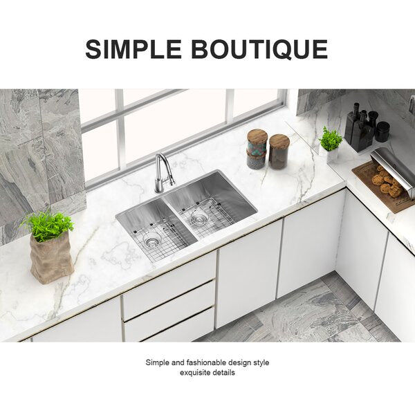 33in L Undermount Double Bowl Stainless Steel Kitchen Sink from Lordear