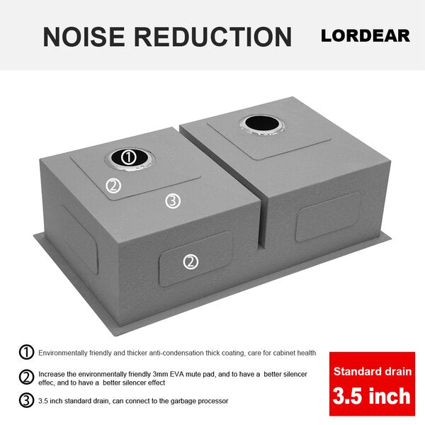 33in L Undermount Double Bowl Stainless Steel Kitchen Sink from Lordear
