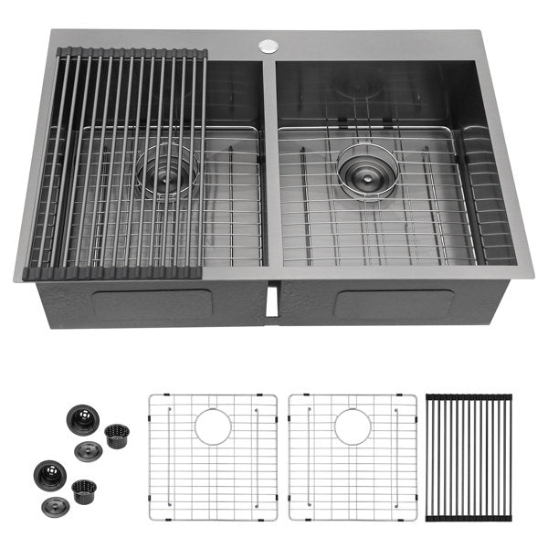 Lordear 33" L x 22" W Stainless Steel Topmount 50/50 Double Bowl Kitchen Sink from Lordear