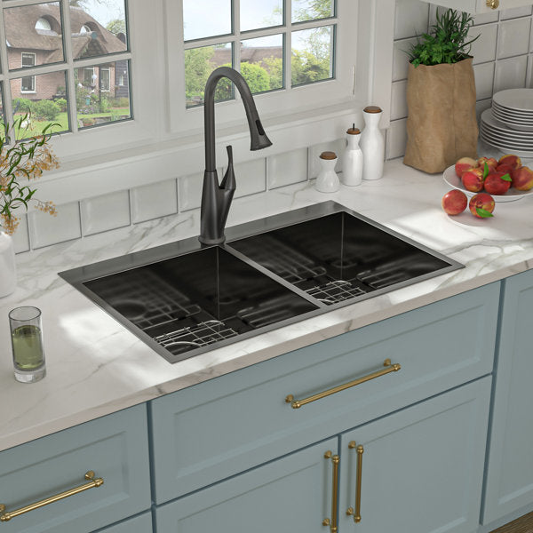 Lordear 33" L x 22" W Stainless Steel Topmount 50/50 Double Bowl Kitchen Sink from Lordear