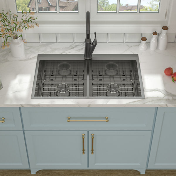 Lordear 33" L x 22" W Stainless Steel Topmount 50/50 Double Bowl Kitchen Sink from Lordear