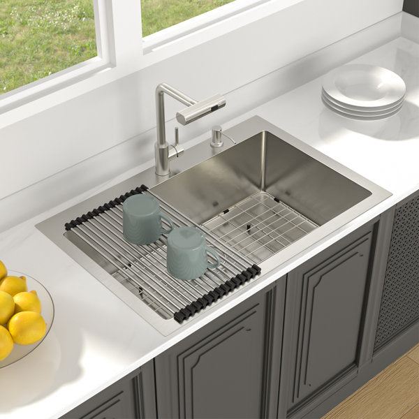 33in L x 22in W Drop In Kitchen Sink with Pull-out Faucet 16 Gauge Stainless Steel Topmount Single Bowl Sink from Lordear