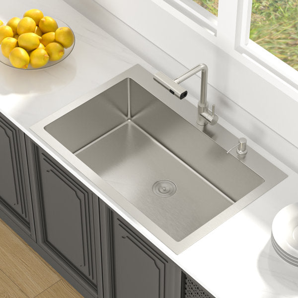 33in L x 22in W Drop In Kitchen Sink with Pull-out Faucet 16 Gauge Stainless Steel Topmount Single Bowl Sink from Lordear
