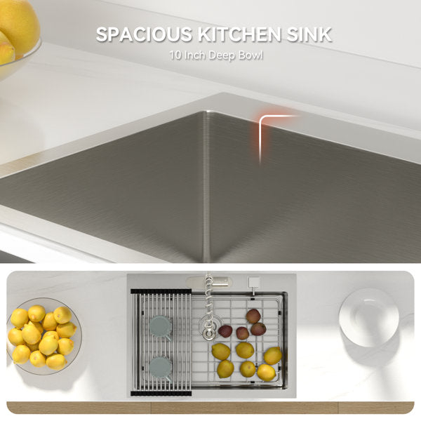 33in L x 22in W Drop In Kitchen Sink with Pull-out Faucet 16 Gauge Stainless Steel Topmount Single Bowl Sink from Lordear