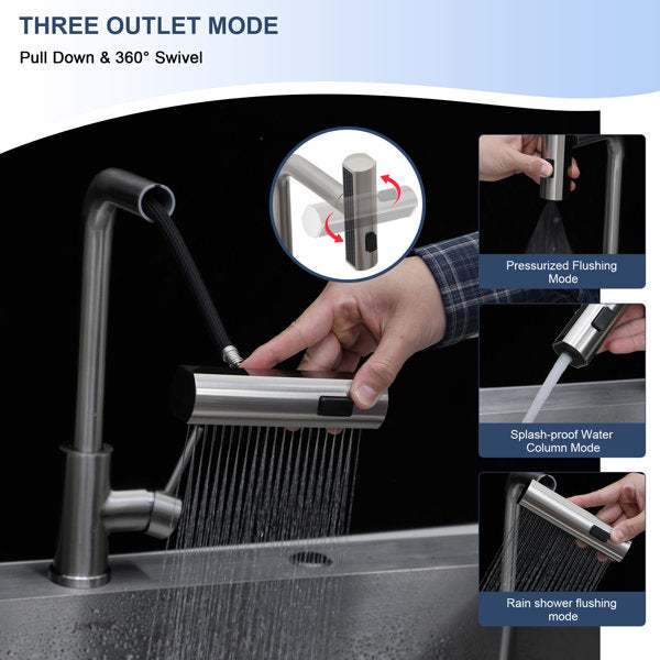 33in L x 22in W Drop In Kitchen Sink with Pull-out Faucet 16 Gauge Stainless Steel Topmount Single Bowl Sink from Lordear