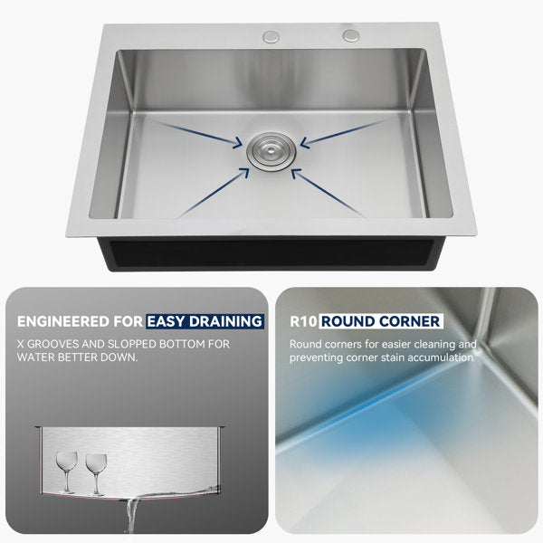 33in L x 22in W Drop In Kitchen Sink with Pull-out Faucet 16 Gauge Stainless Steel Topmount Single Bowl Sink from Lordear