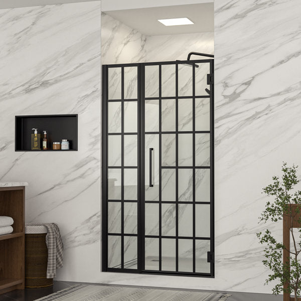 Lordear Tempered Glass Frameless Matte Black Checkered Shower Door from Lordear