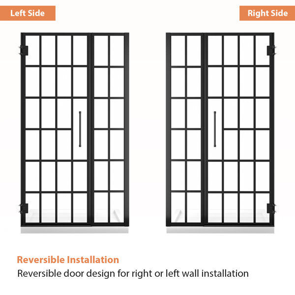 Lordear Tempered Glass Frameless Matte Black Checkered Shower Door from Lordear