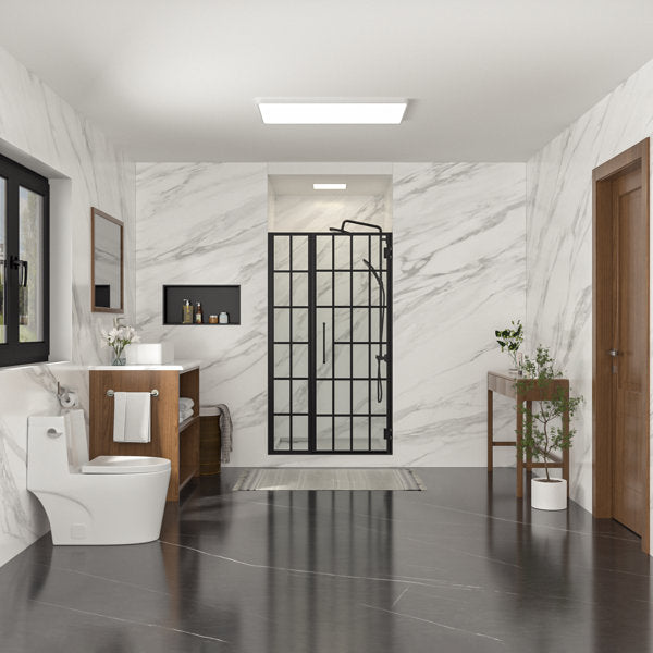 Lordear Tempered Glass Frameless Matte Black Checkered Shower Door from Lordear