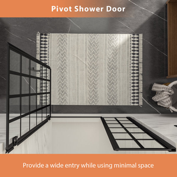 Lordear Tempered Glass Frameless Matte Black Checkered Shower Door from Lordear