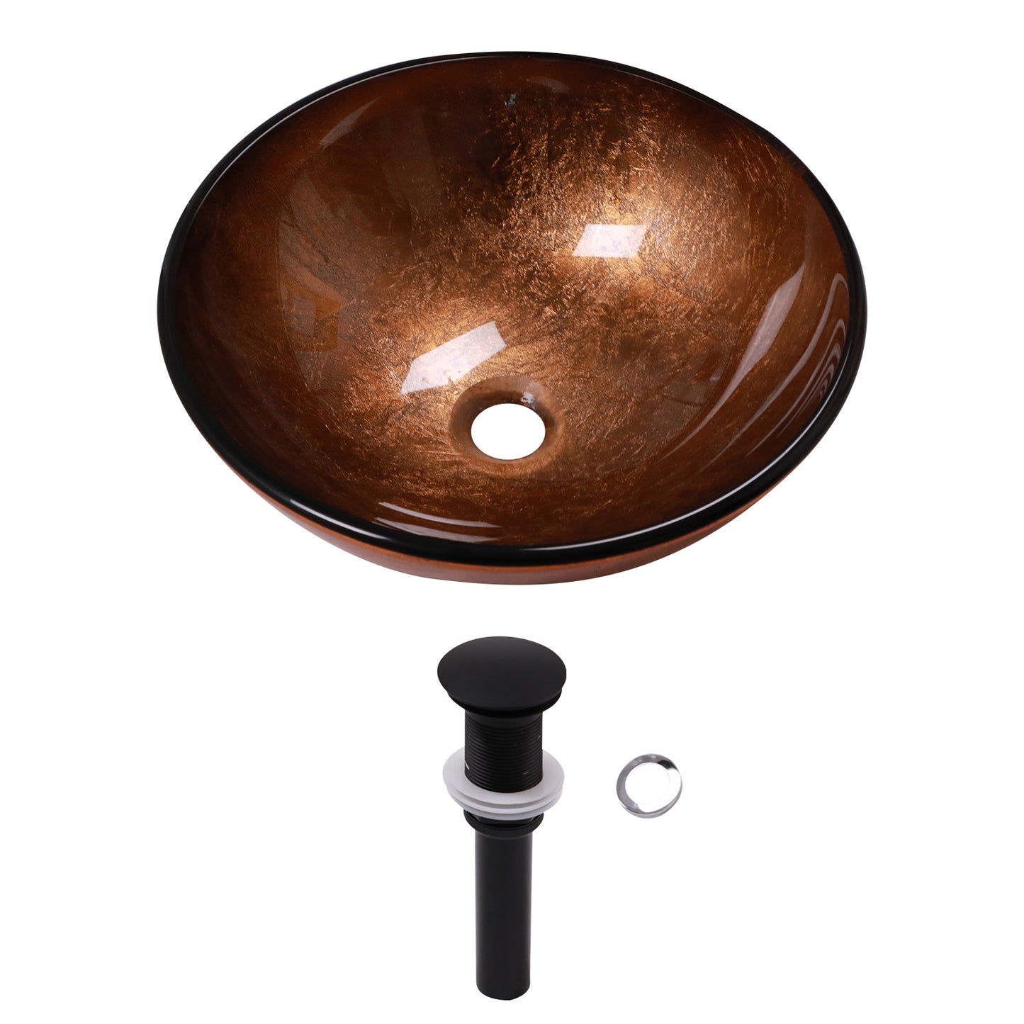 15in L x 15in W Glass Bathroom Vessel Sink Antique Brass Tempered Glass Above Counter Sink with Drain from Lordear