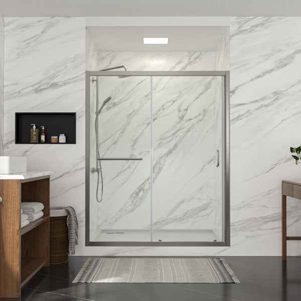 48in W x 72in H Frameless Bypass Sliding Shower DoorBathroom Tempered Glass Shower Door with Handle-Brushed Nickel from Lordear