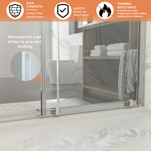 48in W x 72in H Frameless Bypass Sliding Shower DoorBathroom Tempered Glass Shower Door with Handle-Brushed Nickel from Lordear