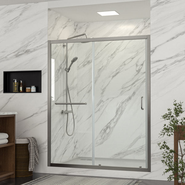 48in W x 72in H Frameless Bypass Sliding Shower DoorBathroom Tempered Glass Shower Door with Handle-Brushed Nickel from Lordear