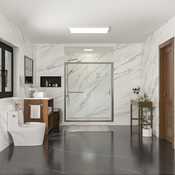48in W x 72in H Frameless Bypass Sliding Shower DoorBathroom Tempered Glass Shower Door with Handle-Brushed Nickel from Lordear
