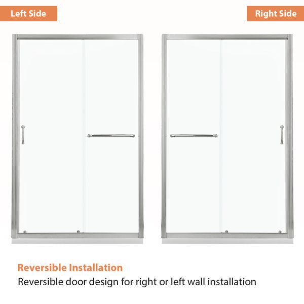 48in W x 72in H Frameless Bypass Sliding Shower DoorBathroom Tempered Glass Shower Door with Handle-Brushed Nickel from Lordear