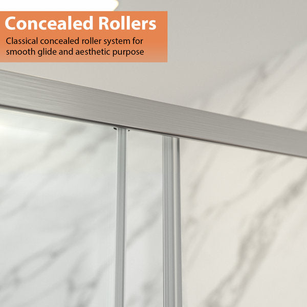 48in W x 72in H Frameless Bypass Sliding Shower DoorBathroom Tempered Glass Shower Door with Handle-Brushed Nickel from Lordear