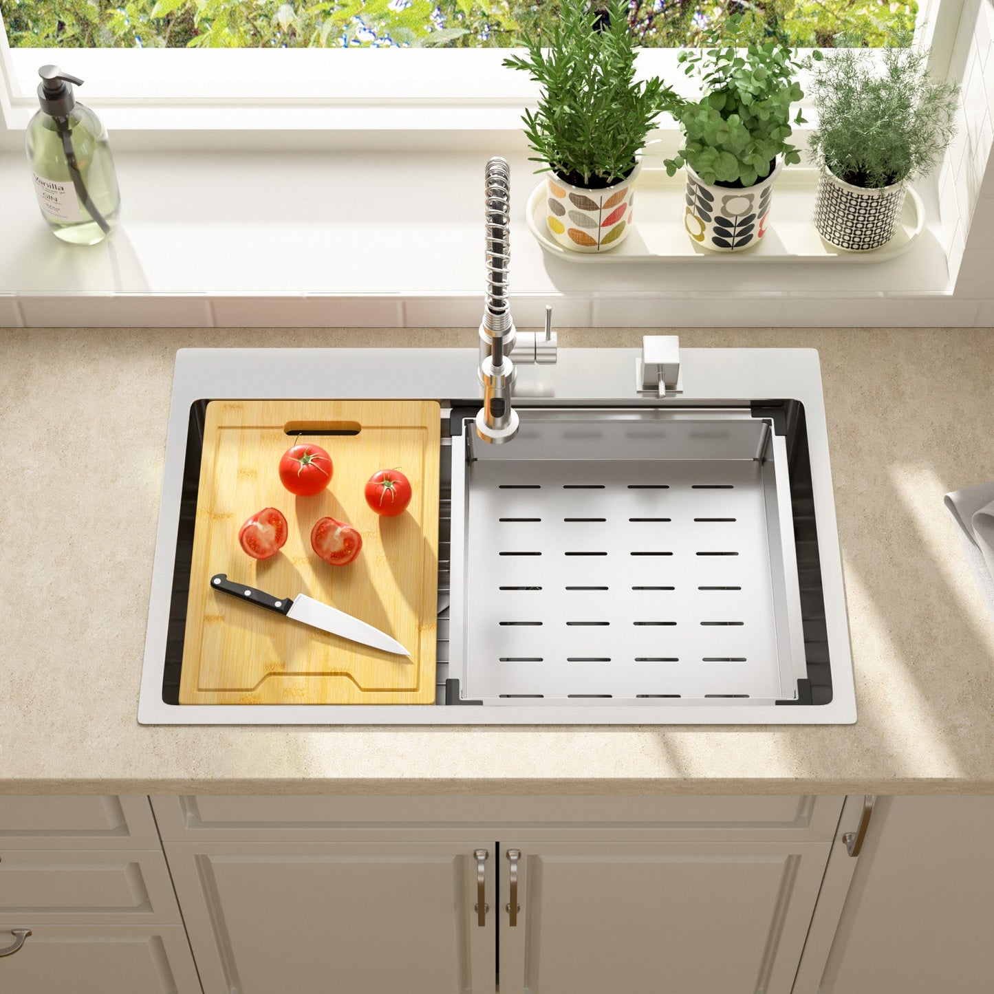 Lordear 33x22 Inch Drop In Patent Double Ledges Design Workstation Sink from Lordear