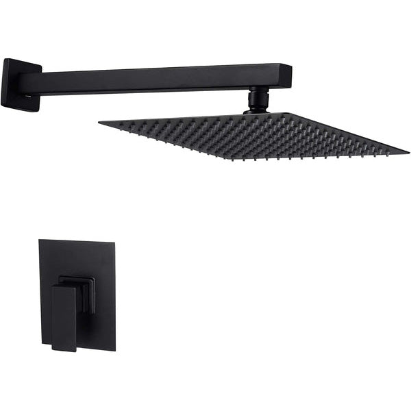 Lordear High Pressure Shower System Black 12 Inch Rainfall Shower System Bathroom Shower Faucet Pressure Balance Matte Black Wall Mount Square Shower Head Combo Including Rough-In Valve Body and Trim from Lordear
