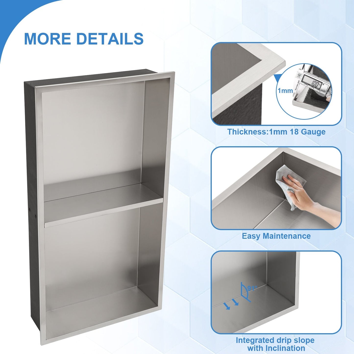 Lordear 12" W x 24" H Stainless Steel Built-in Double Shelf Bathroom Niche from Lordear