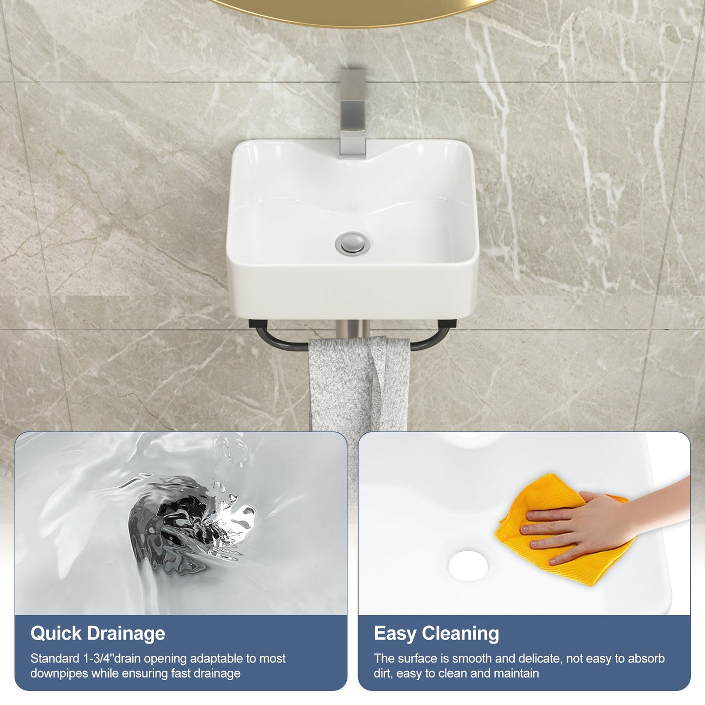 Lordear 16" x 12" White Ceramic Wall Mounted Bathroom Sink with Towel Rack from Lordear