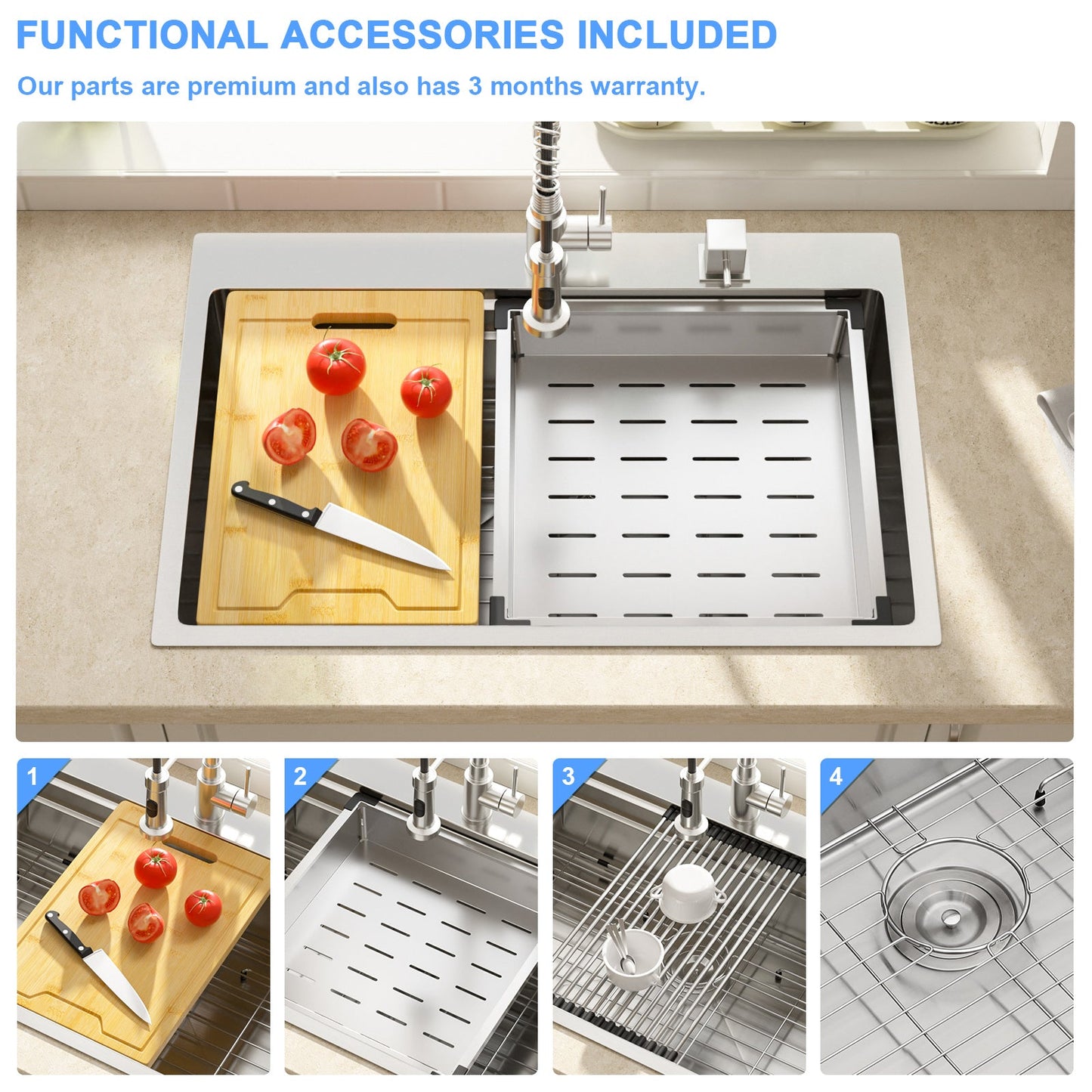 Lordear 33x22 Inch Drop In Patent Double Ledges Design Workstation Sink from Lordear