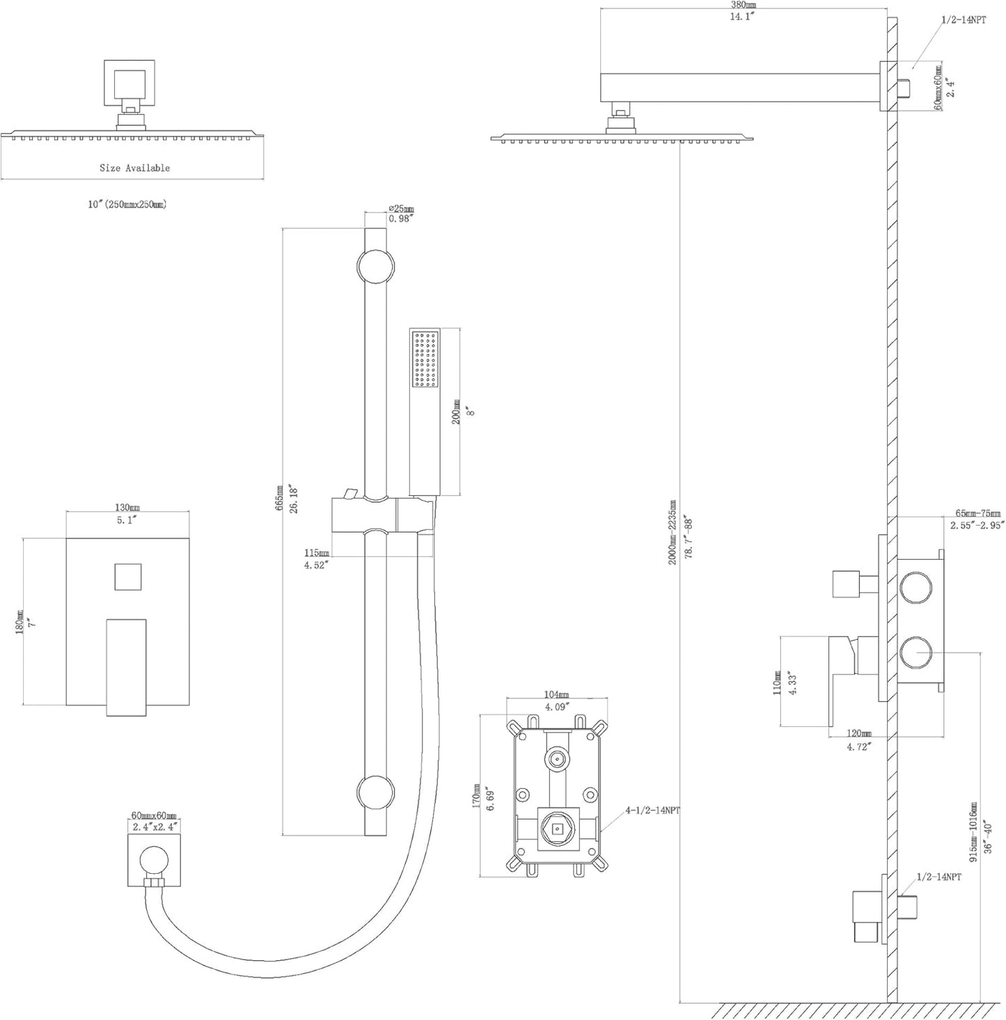 Lordear Stainless Steel Wall Mounted High Pressure Shower System Faucet Set from Lordear