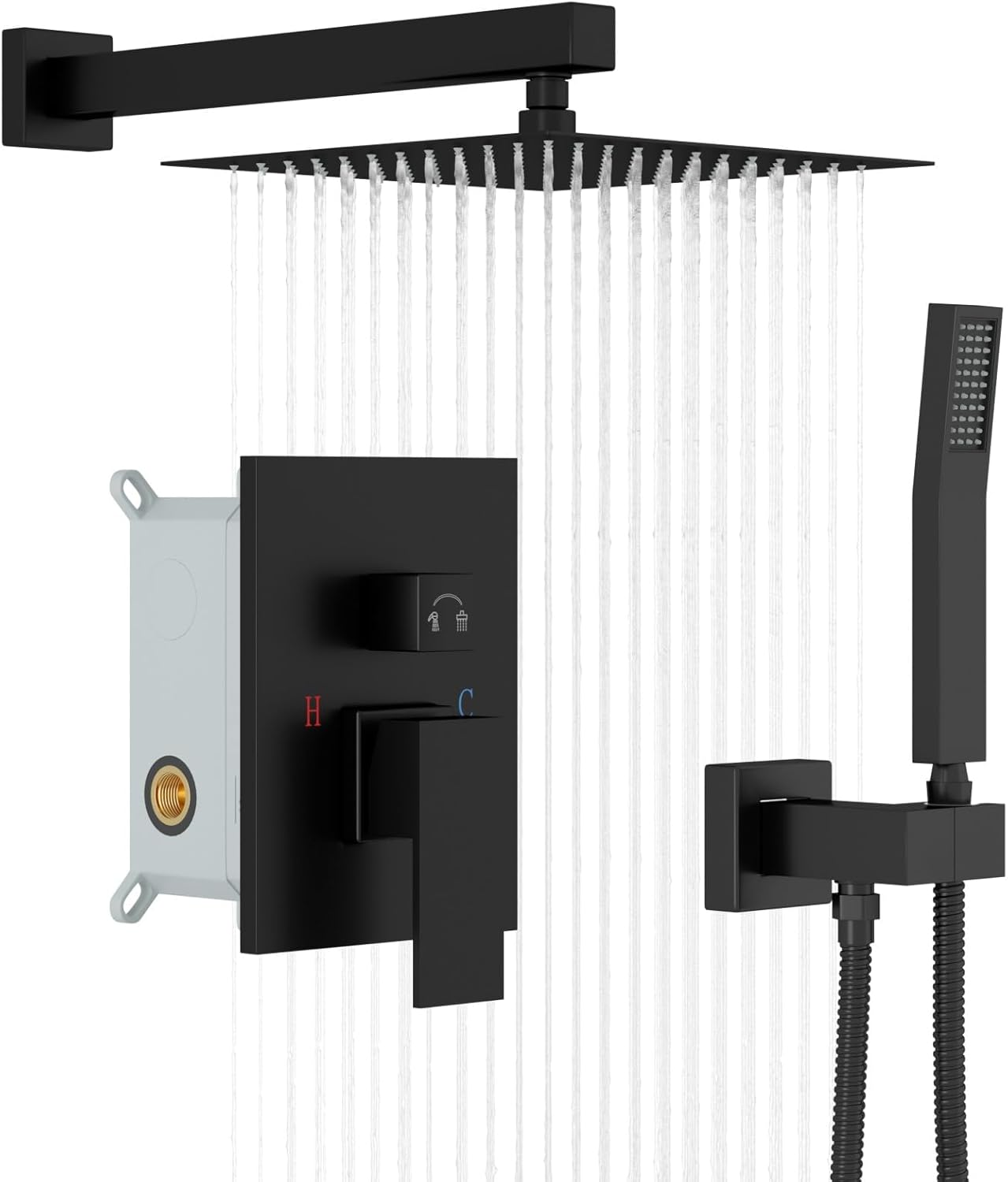Lordear Stainless Steel Wall Mounted Square Rainfall Shower Head with Handheld Shower from Lordear