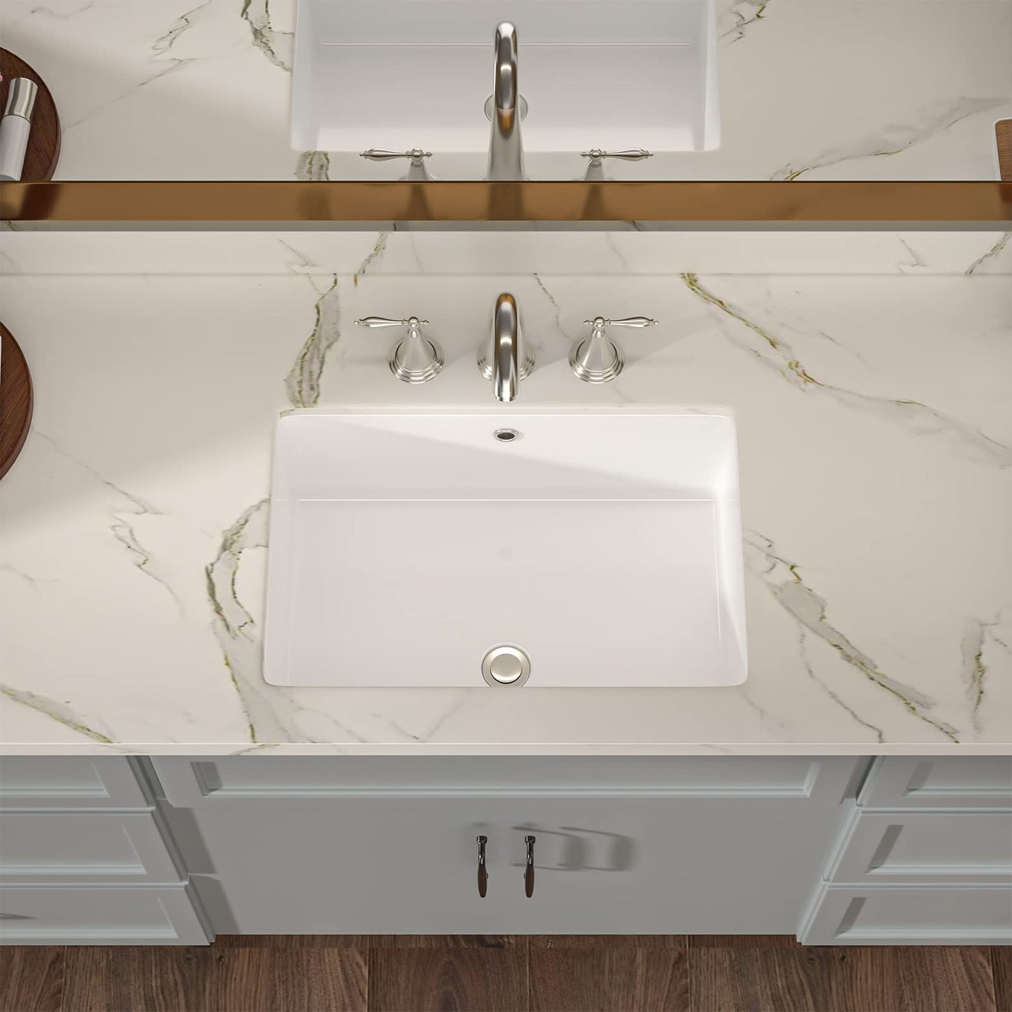 Lordear White Ceramic Rectangle Undermount Bathroom Sink with Overflow from Lordear