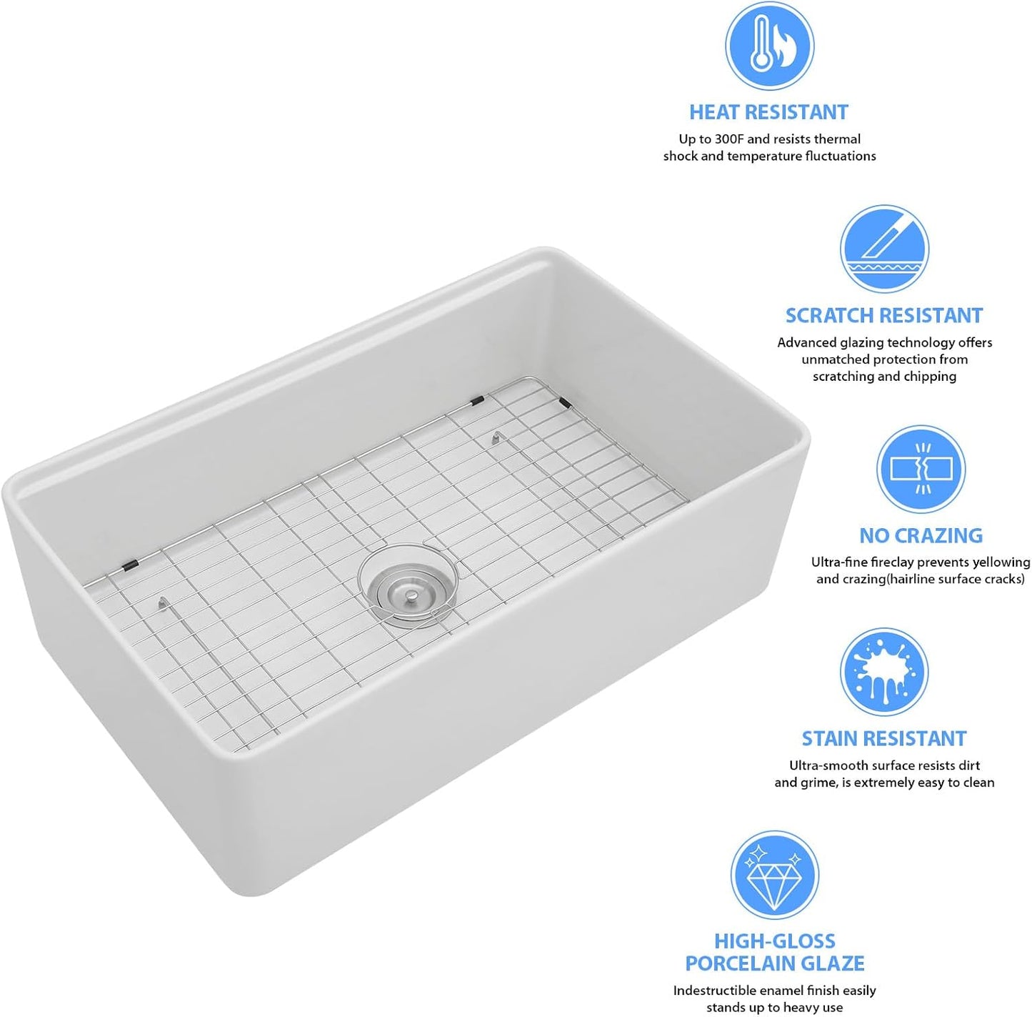 Lordear 33" White Ceramic Apron Front Farmhouse Workstation Kitchen Sinks from Lordear
