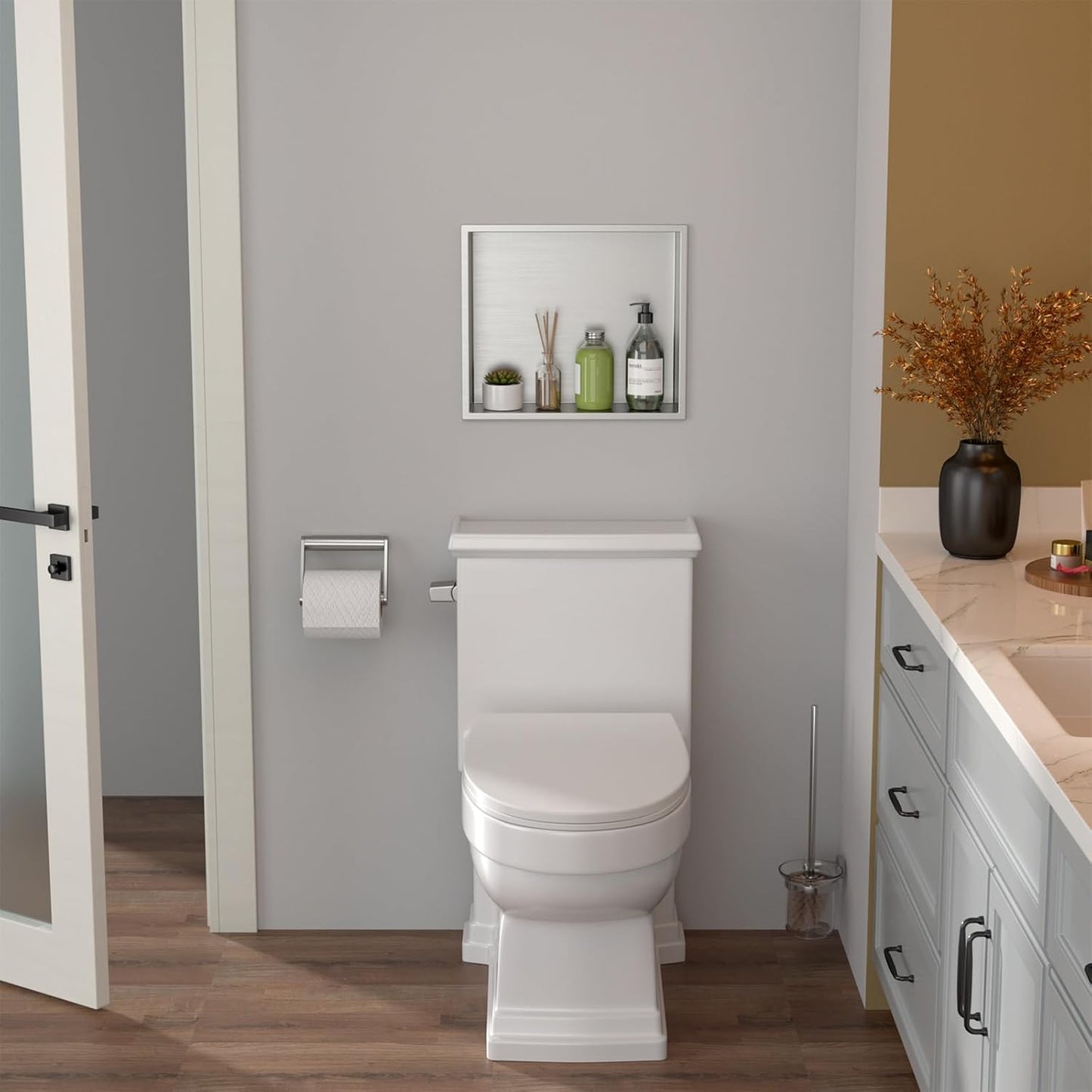 Lordear 14" x 12" Stainless Steel Bathroom Brushed Finish Rectangle Recessed Wall Niche from Lordear