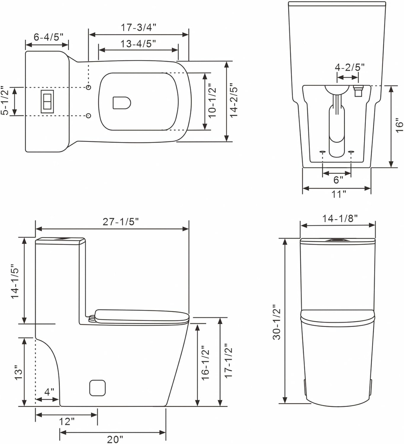 Lordear White Ceramic Elongated Floor One Piece Bidet Toilet with Comfortable Seat from Lordear