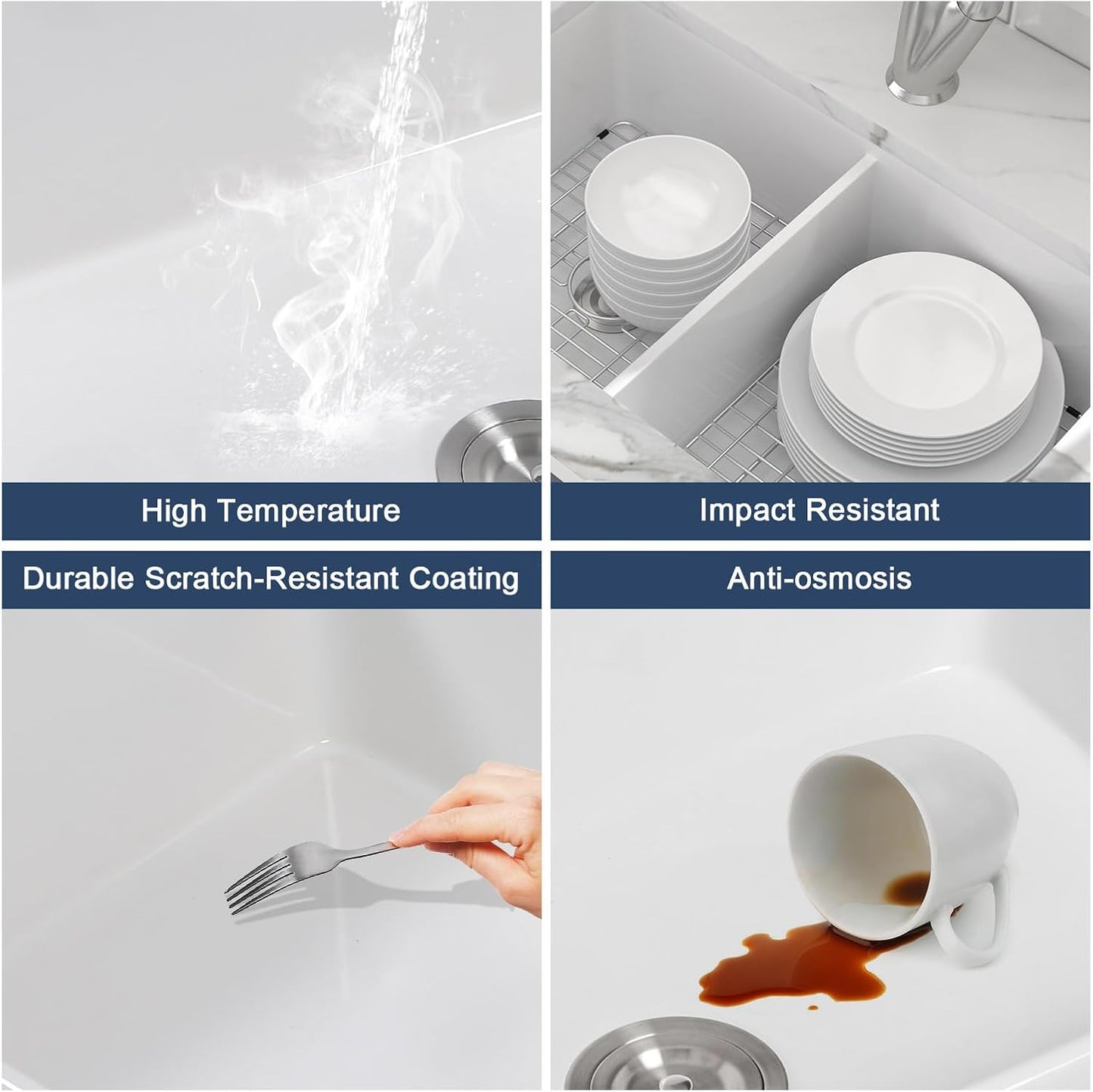 Lordear 32"x19" White Fireclay Porcelain Ceramic 50/50 Double Bowl Undermount Kitchen Sink from Lordear