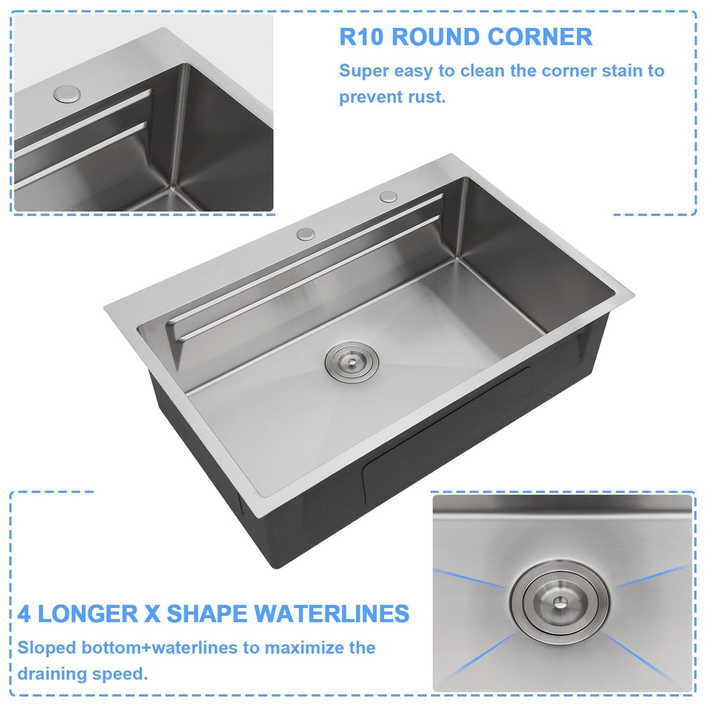 Lordear 33x22 Inch Drop In Patent Double Ledges Design Workstation Sink from Lordear
