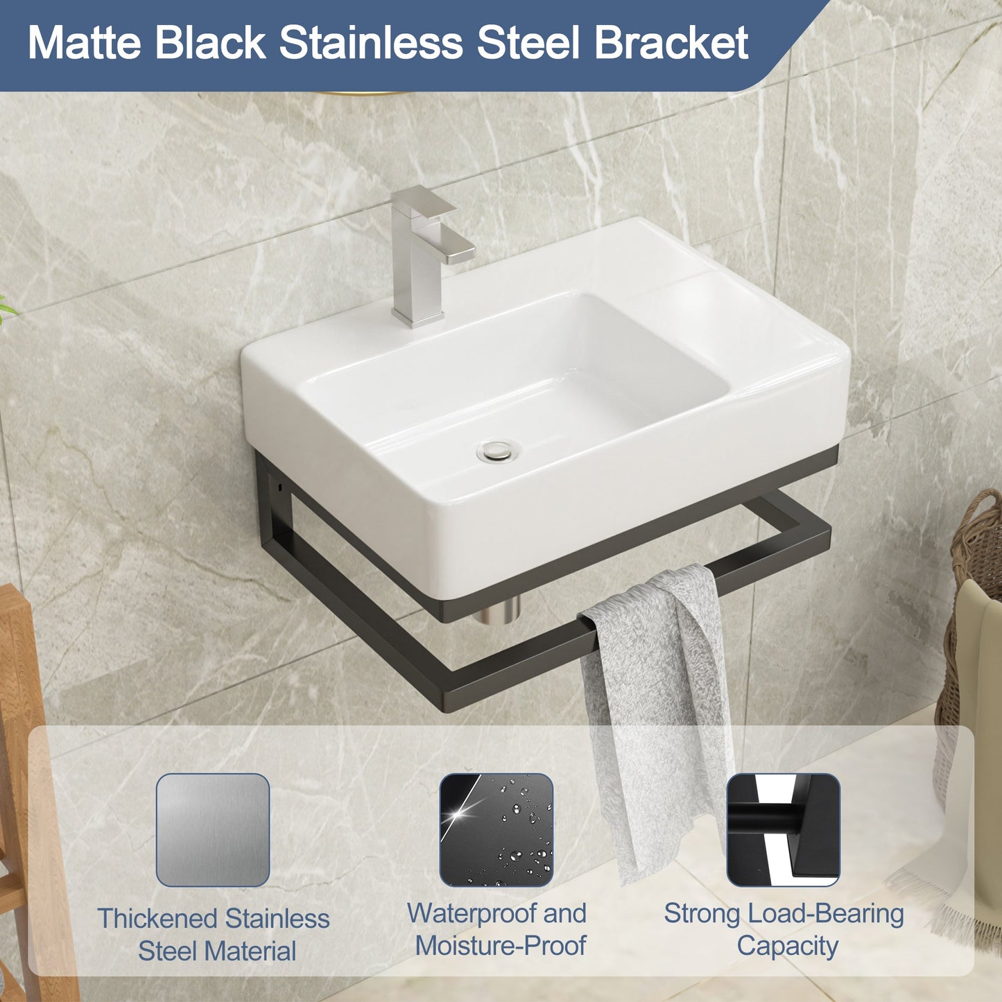 Lordear 23.25" x 16.5" White Ceramic Wall Mounted Bathroom Sink with Towel Rack from Lordear