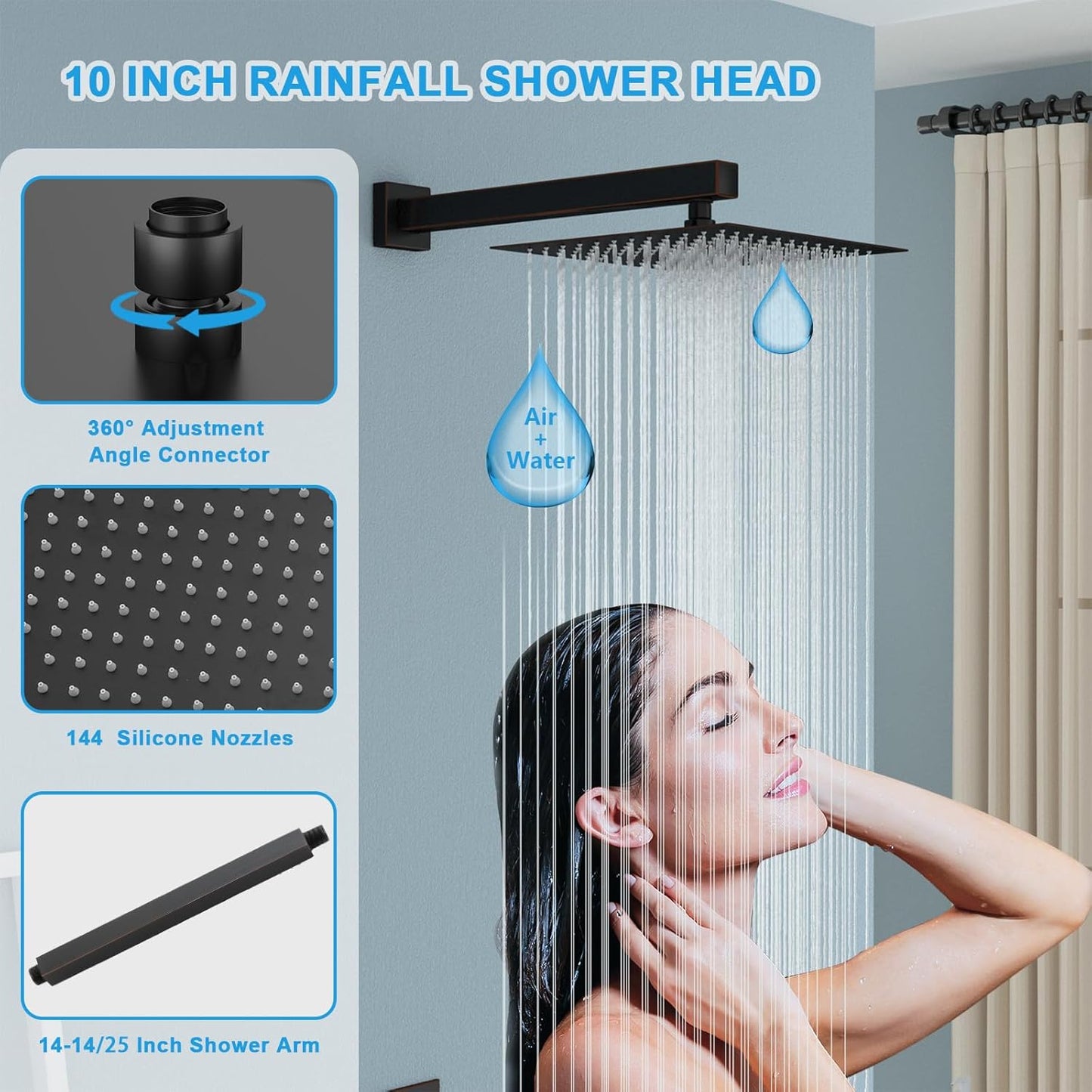 Lordear Stainless Steel Wall Mounted Square Rainfall Shower Head with Handheld Shower from Lordear
