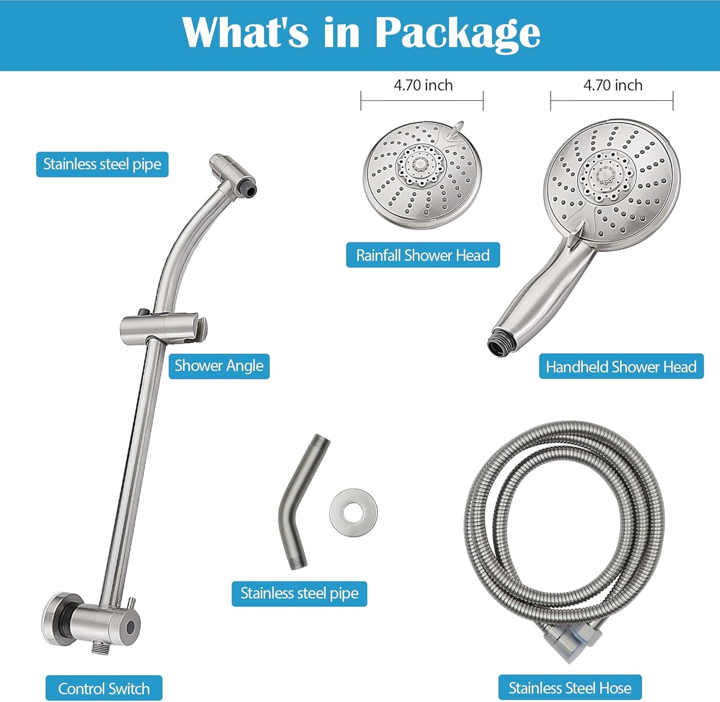 Lordear Rain Shower Head Combo with Handheld Spray 5-Setting Dual Rain Hotel Spa Shower System 3-Way Diverter Adjustable Sliding Bar Brushed Nickel from Lordear