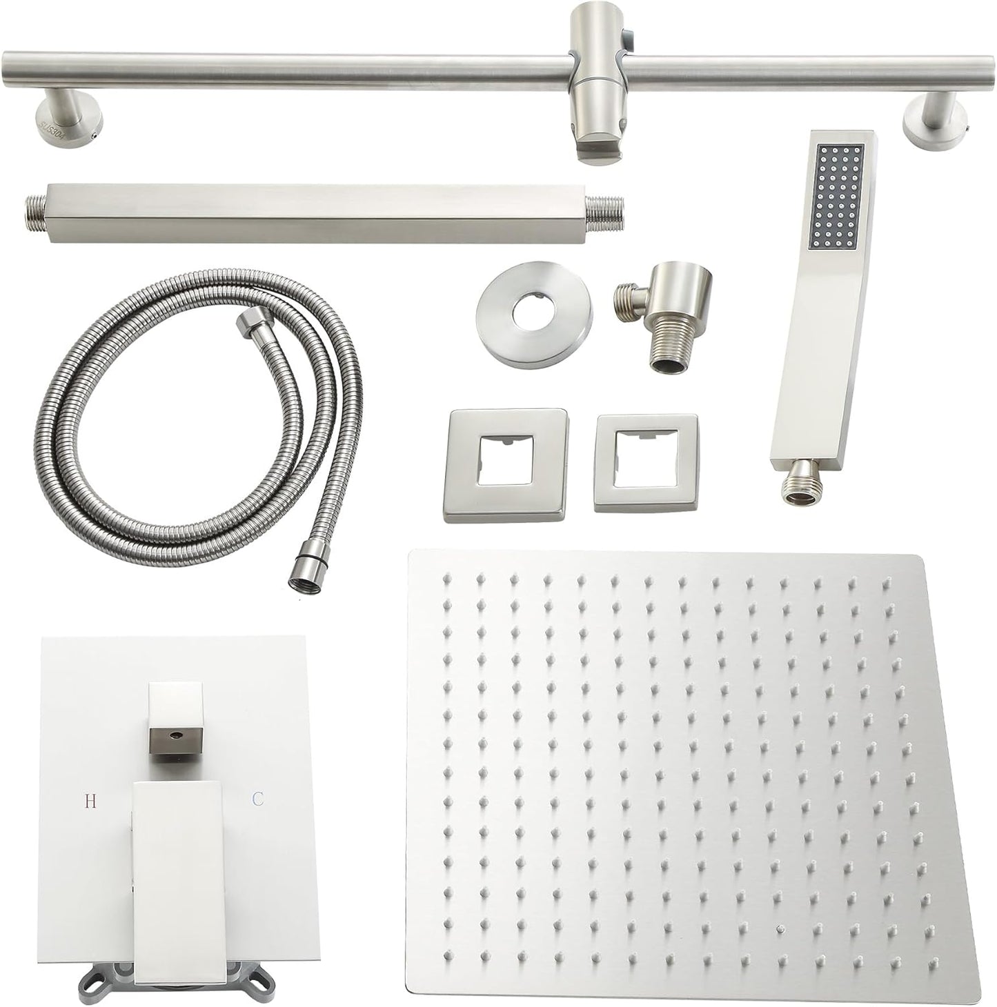 Lordear 16" Stainless steel Square Ceiling Mounted Rain Shower Head with Handheld Shower from Lordear